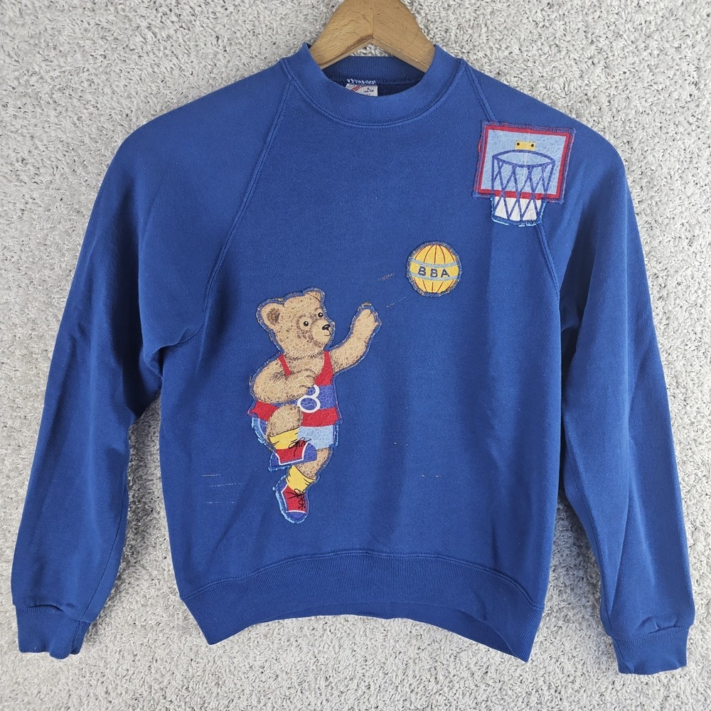 Vintage Jerzees Sweatshirt Boys Large 14-16 Bear Playing Basketball‎ USA 90s BBA